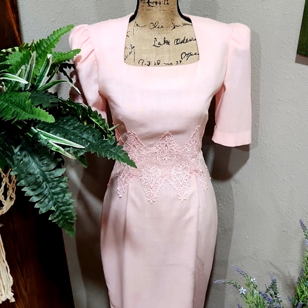 Beautiful Vintage Tiano Dress with Lace Overlay